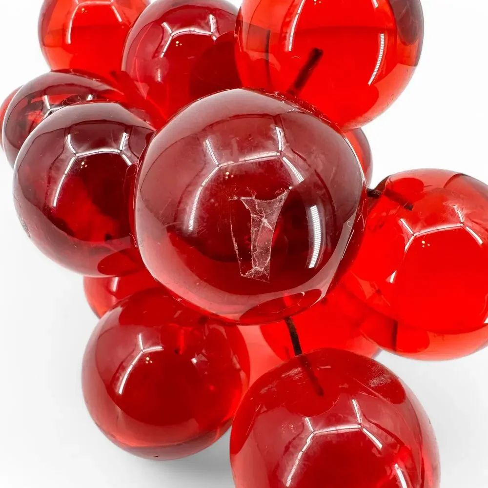 MCM Lucite Acrylic Red Grapes Cluster on Driftwood Stem Vintage Centerpiece - Picture 3 of 11